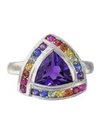 Rainbow Sapphire & Amethyst Trillion Cluster Ring 925 Sterling Silver (2.26ct tw)