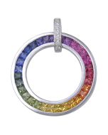 Rainbow Sapphire & Diamond Large Circle Pendant 14K White Gold (3.54ct tw) By:rainbowsapphirejewelers.com