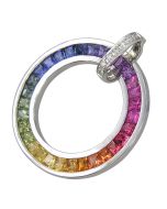 Rainbow Sapphire & Diamond Large Circle Pendant 18K White Gold (3.54ct tw) By:rainbowsapphirejewelers.com