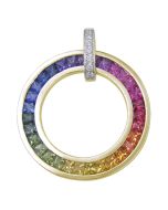 Rainbow Sapphire & Diamond Large Circle Pendant 14K Yellow Gold (3.54ct tw) By:rainbowsapphirejewelers.com