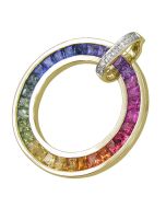 Rainbow Sapphire & Diamond Large Circle Pendant 18K Yellow Gold (3.54ct tw) By:rainbowsapphirejewelers.com