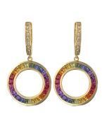 Rainbow Sapphire & Diamond Circle Huggie Earrings 14K Yellow Gold (4.04ct tw) By:rainbowsapphirejewelers.com