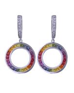 Rainbow Sapphire & Diamond Circle Huggie Earrings 14K White Gold (4.04ct tw) By:rainbowsapphirejewelers.com