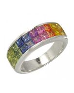 Rainbow Sapphire Ring Invisible Set 18K White Gold (3.4ct tw)