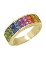 Rainbow Sapphire Ring Invisible Set 18K Yellow Gold (3.4ct tw)