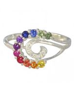 Rainbow Sapphire & Diamond Swirl Ring 925 Sterling SIlver (0.62ct tw)