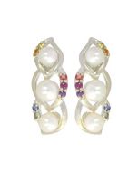 Rainbow Sapphire & Pearl Antique Style Earring 925 Sterling Silver (1/2ct tw) By:rainbowsapphirejewelers.com