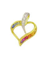 Rainbow Sapphire & Diamond Heart Shape Pendant 14K Yellow Gold (1/2ct tw) By:rainbowsapphirejewelers.com