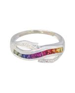 Rainbow Sapphire & Diamond Classic Twist Ring 14K White Gold (0.69ct tw)