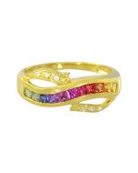 Rainbow Sapphire & Diamond Classic Twist Ring 14K Yellow Gold (0.69ct tw)