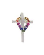 Rainbow Sapphire Heart on Cross Pendant 925 Sterling Silver (3/4ct tw) By:rainbowsapphirejewelers.com