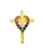 Rainbow Sapphire Heart on Cross Pendant 14K Yellow Gold (3/4ct tw) By:rainbowsapphirejewelers.com