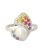 Rainbow Sapphire & Pearl Majestic Queens Ring 925 Sterling Silver (1/2ct tw) By:rainbowsapphirejewelers.com