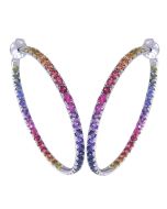 Rainbow Sapphire Earrings Hoop Huggie 14K White Gold (7ct tw) By:rainbowsapphirejewelers.com