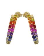 Rainbow Sapphire Earrings Inside Outside 1 Inch Hoop Huggie 14K Yellow Gold (4ct tw) By:rainbowsapphirejewelers.com