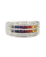 Rainbow Sapphire & Diamond Multi Shape Band Ring 925 Sterling Silver (1.35ct tw)