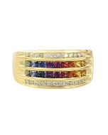 Rainbow Sapphire & Diamond Multi Shape Band Ring 14K Yellow Gold (1.35ct tw)