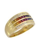 Rainbow Sapphire & Diamond Multi Shape Band Ring 18K Yellow Gold (1.35ct tw)