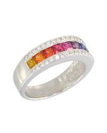 Rainbow Sapphire & Diamond Channel Set Ring 18K White Gold (2.3ct tw)