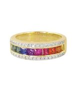 Rainbow Sapphire & Diamond Channel Set Ring 14K Yellow Gold (2.3ct tw)