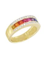 Rainbow Sapphire & Diamond Channel Set Ring 18K Yellow Gold (2.3ct tw)