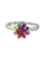 Rainbow Sapphire & Ruby Cluster Ring 925 Sterling Silver (1.23ct tw)