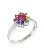 Rainbow Sapphire & Ruby Cluster Ring 18K White Gold (1.23ct tw)