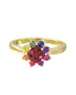 Rainbow Sapphire & Ruby Cluster Ring 14K Yellow Gold (1.23ct tw)