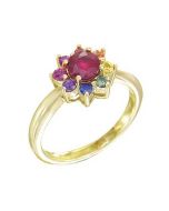 Rainbow Sapphire & Ruby Cluster Ring 18K Yellow Gold (1.23ct tw)