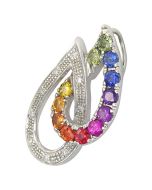 Rainbow Sapphire & Diamond Teardrop Pendant 925 Sterling Silver (0.92ctw) By:rainbowsapphirejewelers.com