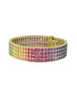 Rainbow Sapphire Channel Set 4 Row Tennis Bracelet 14K Yellow Gold (40ct tw) By:rainbowsapphirejewelers.com