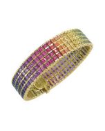 Rainbow Sapphire Channel Set 4 Row Tennis Bracelet 18K Yellow Gold (40ct tw) By:rainbowsapphirejewelers.com
