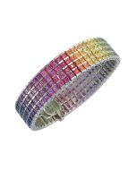 Rainbow Sapphire Channel Set 4 Row Tennis Bracelet 18K White Gold (40ct tw) By:rainbowsapphirejewelers.com
