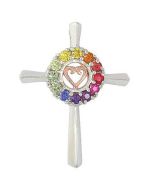 Rainbow Sapphire Heart Crucifix Religious Pendant 14K White Gold (0.6ct tw) By:rainbowsapphirejewelers.com