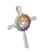 Rainbow Sapphire Heart Crucifix Religious Pendant 18K White Gold (0.6ct tw) By:rainbowsapphirejewelers.com