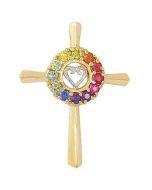 Rainbow Sapphire Heart Crucifix Religious Pendant 14K Yellow Gold (0.6ct tw) By:rainbowsapphirejewelers.com