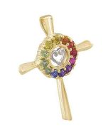 Rainbow Sapphire Heart Crucifix Religious Pendant 18K Yellow Gold (0.6ct tw) By:rainbowsapphirejewelers.com
