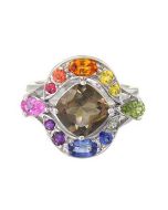 Rainbow Sapphire & Smoky Quartz Multi Shape Ring 14K White Gold (3.74ct tw)
