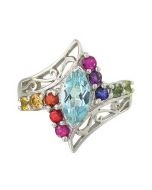 Rainbow Sapphire and Marquise Topaz Womens Ring 14K White Gold(1.97ct tw)
