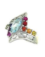 Rainbow Sapphire and Marquise Topaz Womens Ring 925 Sterling Silver (1.97ct tw)