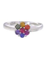 Rainbow Sapphire Flower Cluster Ring 14K White Gold (1ct tw)