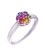 Rainbow Sapphire Flower Cluster Ring 925 Sterling Silver (1ct tw)