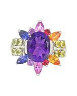 Rainbow Sapphire & Amethyst Color Explosion Ring 14K White Gold (5.63ct tw)