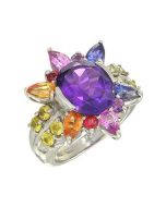 Rainbow Sapphire & Amethyst Color Explosion Ring 925 Sterling Silver (5.63ct tw)