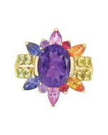 Rainbow Sapphire & Amethyst Color Explosion Ring 14K Yellow Gold (5.63ct tw)