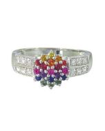 Rainbow Sapphire & Diamond Classic Womens Ring 925 Sterling Silver (0.69ct tw)