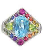 Rainbow Sapphire, Blue Topaz and Peridot Fashion Ring 14K White Gold (4.4ct tw)
