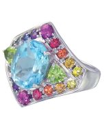 Rainbow Sapphire, Blue Topaz and Peridot Fashion Ring 925 Sterling Silver (4.4ct tw)