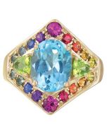 Rainbow Sapphire, Blue Topaz and Peridot Fashion Ring 14K Yellow Gold (4.4ct tw)