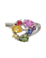 Rainbow Sapphire Multicolor Fireworks Ring 14K White Gold (1.5ct tw) 